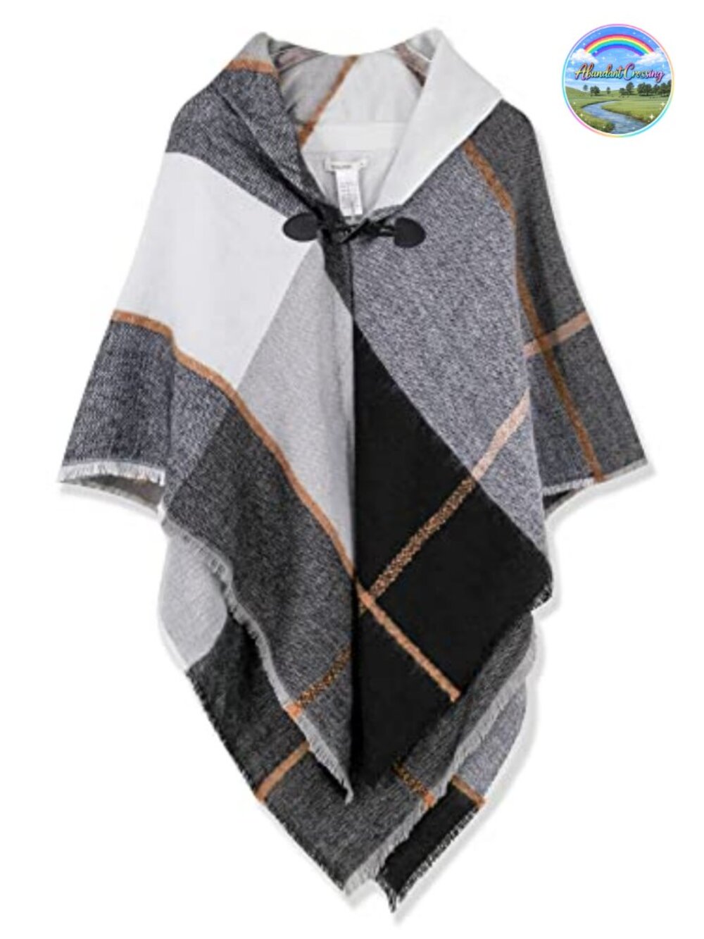 Acrylic Open Front Hooded Plaid Poncho Wrap Shawl Cape Fall Winter